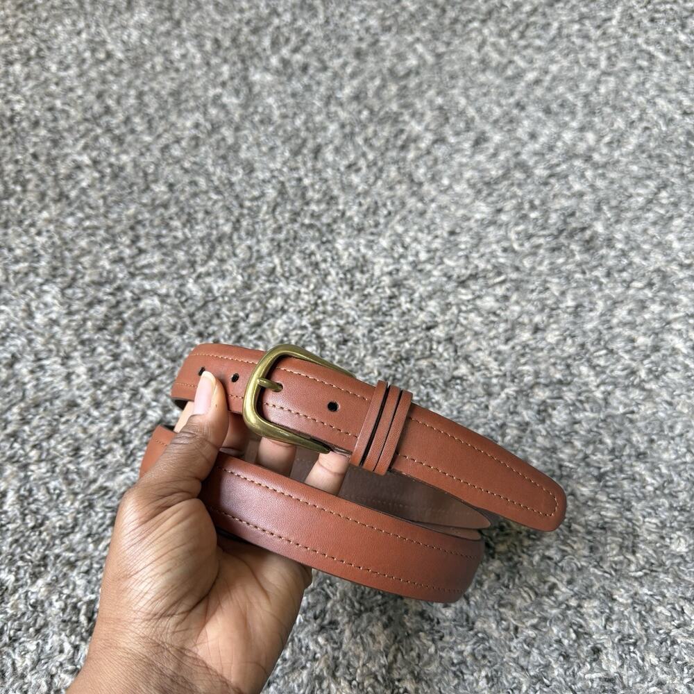 Lands End Mens Brown Leather Belt Solid Brass Buckle Size 38 (37-41”) USA New